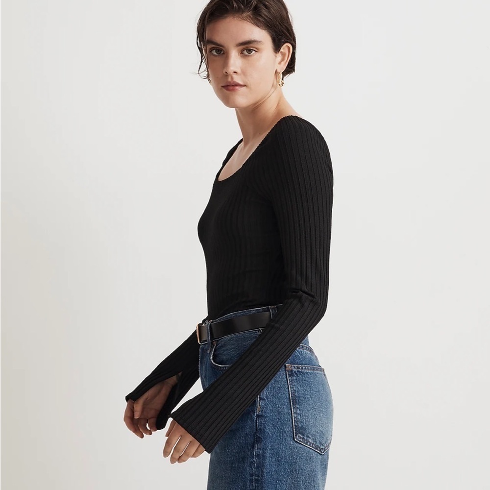 Madewell Ribbed Square-Neck Long-Sleeve Tee black - Picture 2 of 5